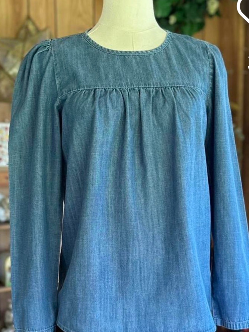 J. Crew Blue Denim Peasant Blouse - Long Sleeve